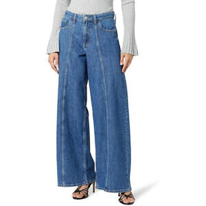 The Drop Jeans Frida Relaxed-Fit Wide Leg Medium Indigo Stretch Size 26